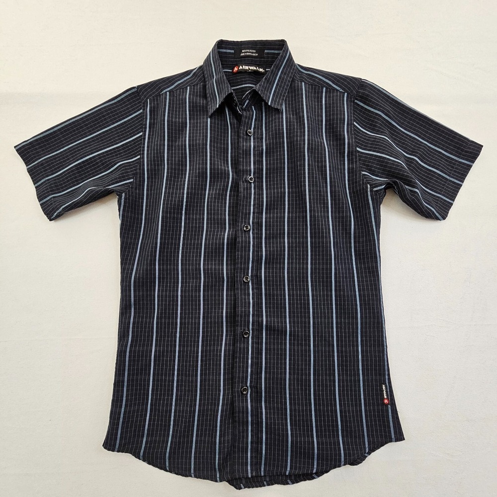 Airwalk Black Plaid Short Sleeve Polyester Button-Up Collared Shirt Men's S